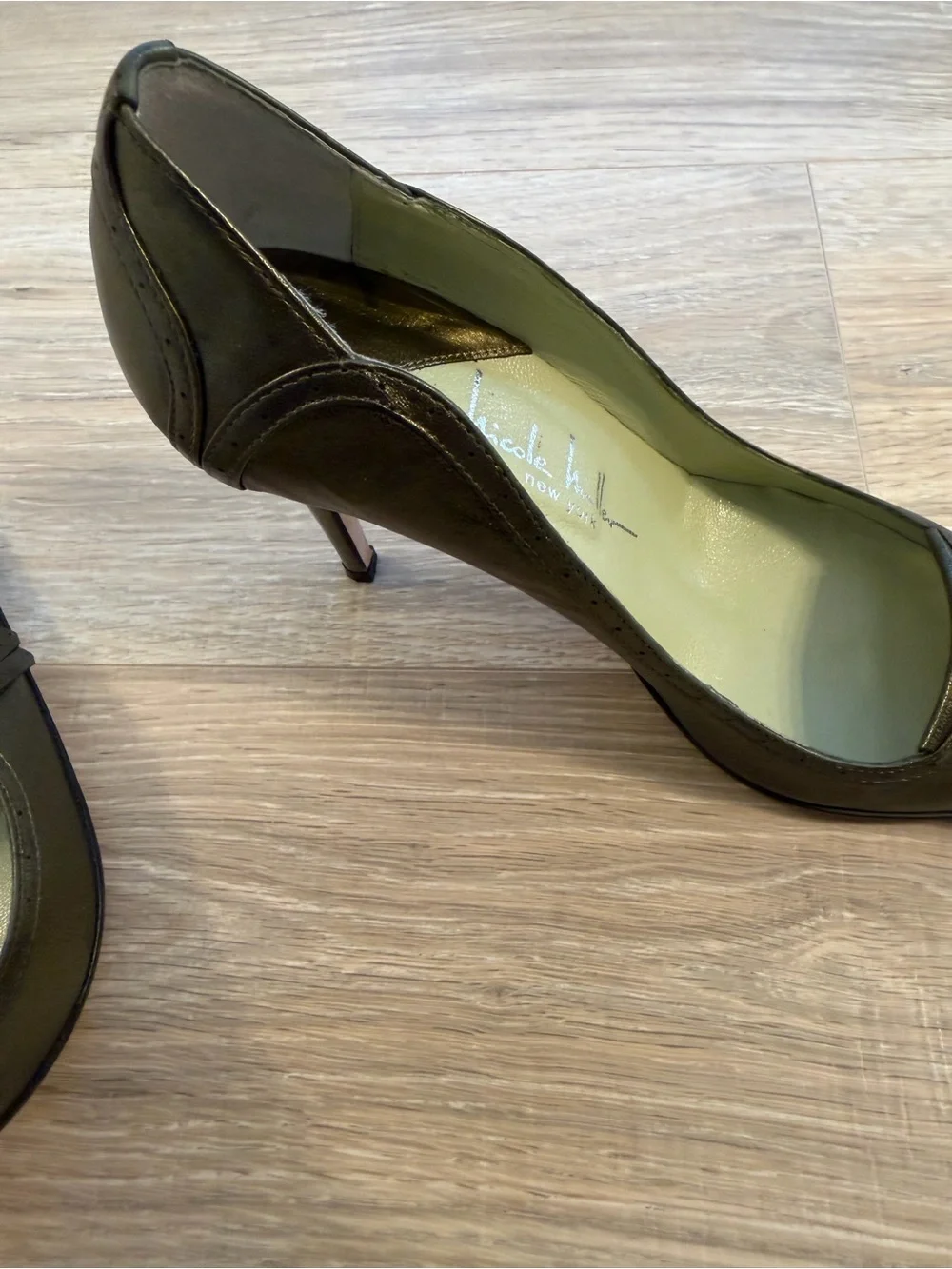Nicole Miller Olive Green Metallic Pointed-Toe Stiletto Pumps